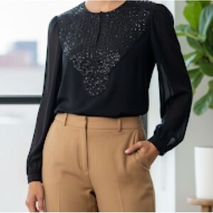 TORY BURCH Black Silk Sequin Blouse Size 2